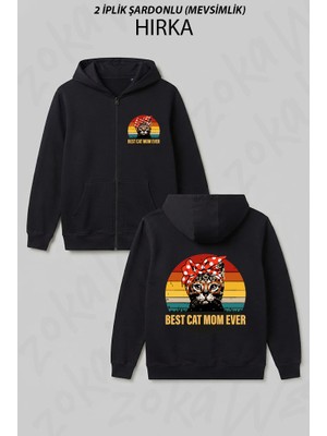 Zoka Wear Best Cat Mom Ever Baski Baskılı Fermuarlı Kapşonlu Hırka