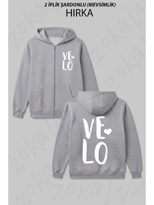Zoka Wear Lo-Ve Baskili Sevgili Kombin Siyah Cift Tisort 2li Baskılı Fermuarlı Kapşonlu Hırka