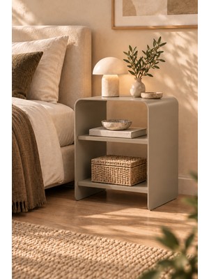 Artun Metal Monolith Serisi Metal Komodin ve Yan Sehpa, 3 mm Kalınlık, 2 Raflı Montaj Gerektirmeyen Dekoratif Sehpa 45X35X52 cm