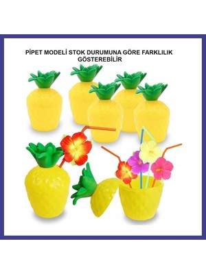 Bezos Ananas Hawaii Luau Aloha Pipetli Içecek Kabı Bardak 10X13 cm 1 Adet Mrl