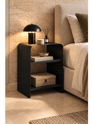 Artun Metal Monolith Serisi Metal Komodin ve Yan Sehpa, 3 mm Kalınlık, 2 Raflı Montaj Gerektirmeyen Dekoratif Sehpa 45X35X52 cm