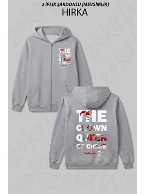 Zoka Wear Harley Quinn Baskili Siyah Uni Baskılı Fermuarlı Kapşonlu Hırka