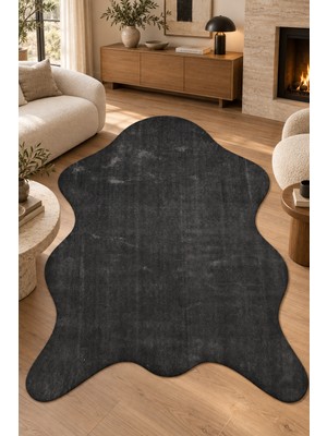 Velur Peluş Post Şeklinde Halı Antrasit Yumuşak Kaymaz Taban Yıkanabilir Salon Antre Oturma Odası Iç