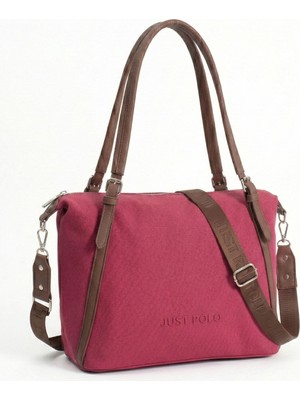 Just Polo Bordo Taba Orijinal 3 Bolmeli Genis Askili Kadin Omuz Cantasi Buyuk Boy 43*30 cm 6037