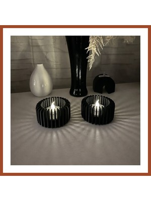 Bezos 3D Baskı Modern Çizgili Mumluk - Tealight Mumluk (1 Adet)-Siyah Pro