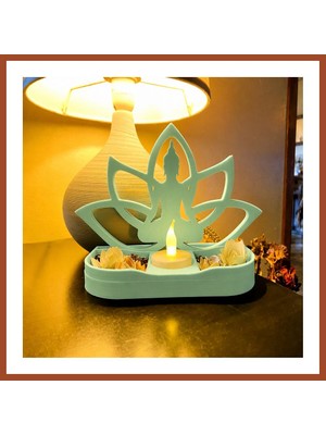 Bezos 3D Baskı Lotus Buda Mumluk - Dekoratif Tealight Mumluk-Mint Pro