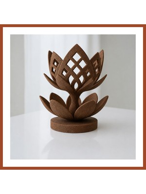 Bezos 3D Baskı Lotus Çiçeği Mumluk - Dekoratif Tealight Mumluk-Kahverengi Pro