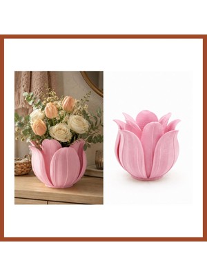 Bezos 3D Baskı Lotus Yapraklı Vazo - Dekoratif Çiçeklik-Pembe Pro
