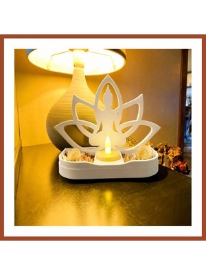 Bezos 3D Baskı Lotus Buda Mumluk - Dekoratif Tealight Mumluk-Beyaz Pro
