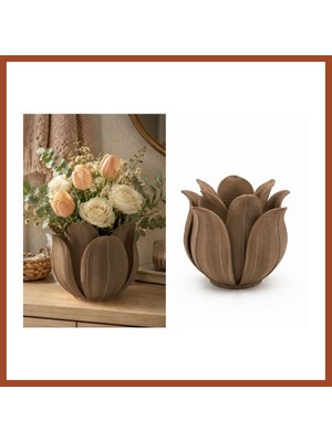 Bezos 3D Baskı Lotus Yapraklı Vazo - Dekoratif Çiçeklik-Kahverengi Pro