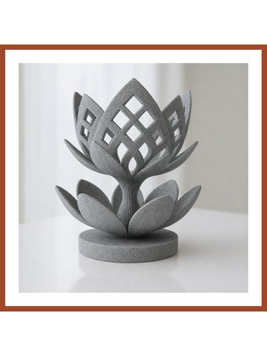 Bezos 3D Baskı Lotus Çiçeği Mumluk - Dekoratif Tealight Mumluk-Gri Pro