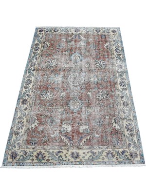 Kilim Antik El Dokuma Göbekli Çiçekli Eskitme Yün Halı 2071 - Vintage - Çok Renkli