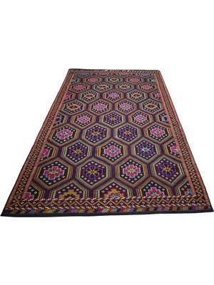 Kilim Antik El Dokuması 7.5m2 Çumra Yörük Yün Cecim Kilim 1975 - Yeni - Çok Renkli