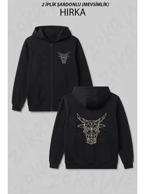 Zoka Wear Boga Burcu Baskılı Fermuarlı Kapşonlu Hırka