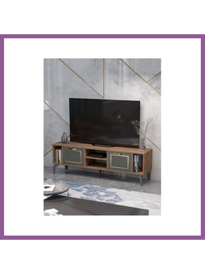Bezos Linya Gold Tv Sehpası Kahverengi Rengaren
