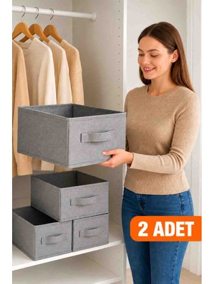 2 Adet Antrasit Dolap Düzenleyici Katlanabilir Kıyafet Saklama Kutusu 45X25X20 cm