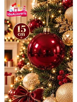 Bkmc Lüks Yılbaşı Ağaç Süsü 15 cm Büyük Boy Dekoratif Top Gümüş Gold Kırmızı Bordo Renk Seçenekli Noel Ağacı Süsü Yılbaşı Ağaç Süsüü