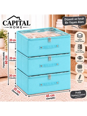 Capıtal Home Baza Altı 3 Adet Çok Amaçlı Düzenleyici Hurç + Saklama Kutusu Şefaf Kapallı +Fermuarlı 45X35X20 cm
