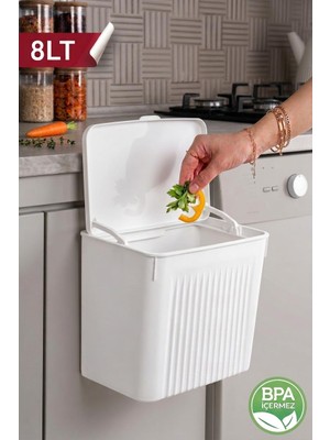 Nzm Store 8 L Askılı Çöp Kutusu, Kapaklı Mutfak Çöp Kovası, Dolap Içi Asılabilir Pratik Atık Kutusu