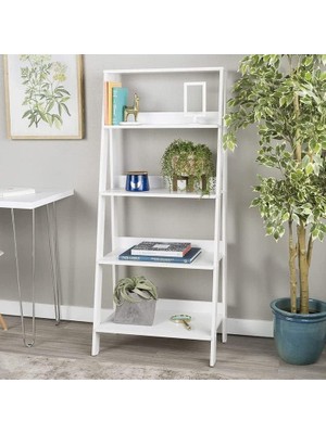 Tr Dfn Wood Mdf Beyaz 4 Katlı Merdiven Raf Kitaplık Raf Çiçeklik Raf