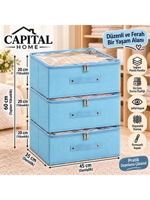 Capıtal Home Baza Altı 3 Adet Çok Amaçlı Düzenleyici Hurç + Saklama Kutusu Şefaf Kapallı +Fermuarlı 45X35X20 cm