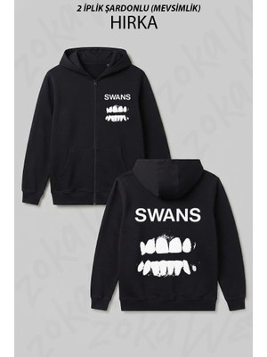 Zoka Wear Logo Swans Rock Band Baskılı Fermuarlı Kapşonlu Hırka