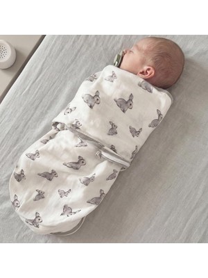 Nzm Store % 100 Pamuk Müslin Bebek Hazır Kundak Iconique Lapin - Gri Tavşan Desenli KNDK1001