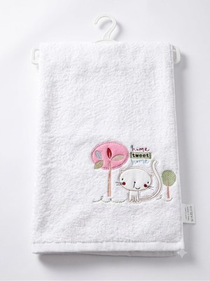 Nzm Store %100 Pamuklu, Nakışlı, Hipoalerjenik Bebek Çocuk Banyo Havlusu- Yumuşak Doku, Beyaz, 85X115CM (Sevimli Kedi)