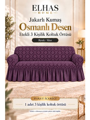 ELHAS Jakarlı Kumaş Osmanlı Desen Etekli 3 Kişilik Koltuk Örtüsü |kanepe ,koltuk Kılıfı