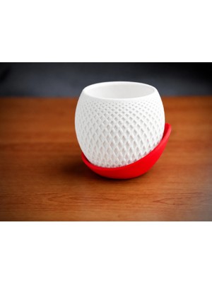 Urfakent 3D Baskı Küre Saksı - Kafes Dokulu Iki Parçalı Dekoratif Saksı - Beyaz-Kırmızı
