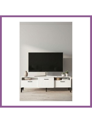 Bezos Mistral Tv Sehpası Metalik Beyaz 160X40 cm Rengaren