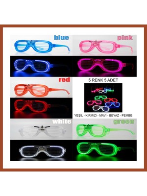 Bezos Glow Model LED Işıklı Parti Gözlüğü 3 Modlu 5 Renk 5 Adet Pro