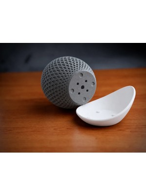 Urfakent 3D Baskı Küre Saksı - Kafes Dokulu Iki Parçalı Dekoratif Saksı - Gri-Beyaz