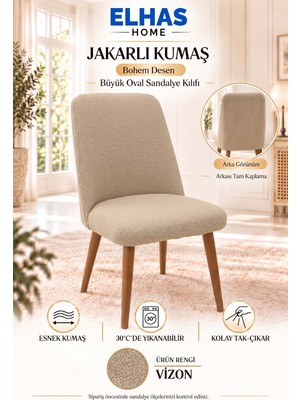 ELHAS Jakarlı Kumaş Bohem Desen Büyük Oval Sandalye Kılıfı (1 Adet )