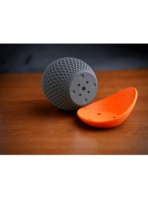 Urfakent 3D Baskı Küre Saksı - Kafes Dokulu Iki Parçalı Dekoratif Saksı - Gri-Turuncu