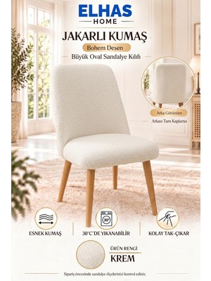 ELHAS Jakarlı Kumaş Bohem Desen Büyük Oval Sandalye Kılıfı (1 Adet )