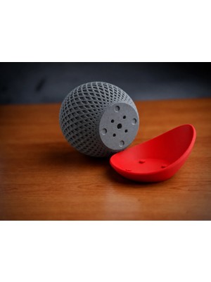 Urfakent 3D Baskı Küre Saksı - Kafes Dokulu Iki Parçalı Dekoratif Saksı - Gri-Kırmızı