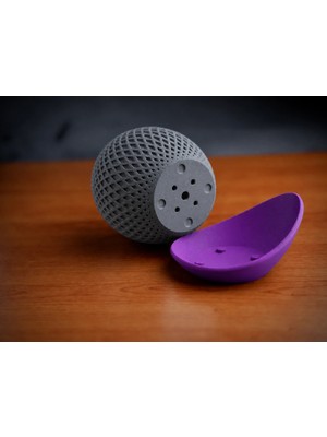 Urfakent 3D Baskı Küre Saksı - Kafes Dokulu Iki Parçalı Dekoratif Saksı - Gri-Mor
