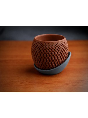 Urfakent 3D Baskı Küre Saksı - Kafes Dokulu Iki Parçalı Dekoratif Saksı - Kahverengi-Gri