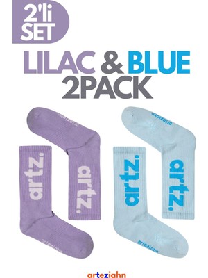 Arteziahn Essentials Lilac & Blue 2pack Unisex Spor & Lifestyle Havlu Taban Organik Pamuklu 2'li Çorap Seti