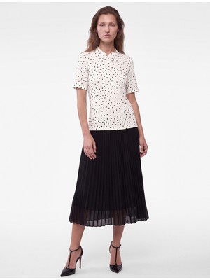 Koton Mandarin Qipao Yaka Düğmeli Kısa Kollu Bürümcük Puantiyeli Bluz