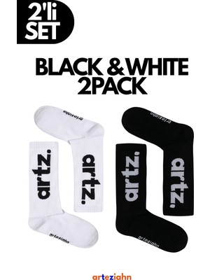 Arteziahn Essentials Black & White Unisex Spor & Lifestyle Havlu Taban Organik Pamuklu 2'li Çorap Seti
