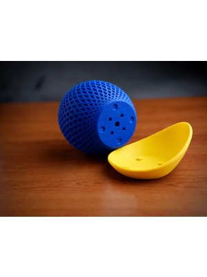 Urfakent 3D Baskı Küre Saksı - Kafes Dokulu Iki Parçalı Dekoratif Saksı - Mavi-Sarı