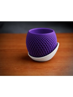 Urfakent 3D Baskı Küre Saksı - Kafes Dokulu Iki Parçalı Dekoratif Saksı - Mor-Beyaz