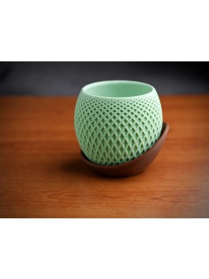 Urfakent 3D Baskı Küre Saksı - Kafes Dokulu Iki Parçalı Dekoratif Saksı - Mint-Kahverengi
