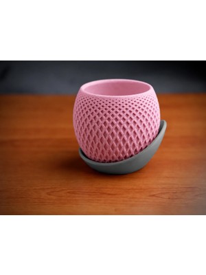 Urfakent 3D Baskı Küre Saksı - Kafes Dokulu Iki Parçalı Dekoratif Saksı - Pembe-Gri