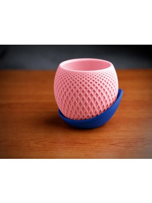 Urfakent 3D Baskı Küre Saksı - Kafes Dokulu Iki Parçalı Dekoratif Saksı - Pembe-Mavi
