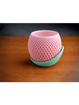 Urfakent 3D Baskı Küre Saksı - Kafes Dokulu Iki Parçalı Dekoratif Saksı - Pembe-Mint