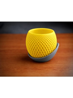 Urfakent 3D Baskı Küre Saksı - Kafes Dokulu Iki Parçalı Dekoratif Saksı - Sarı-Gri