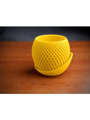 Urfakent 3D Baskı Küre Saksı - Kafes Dokulu Iki Parçalı Dekoratif Saksı - Sarı-Sarı